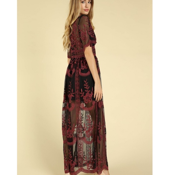 *Sale*Sheer Embroidered Lace Maxi Dress - Picture 5 of 6